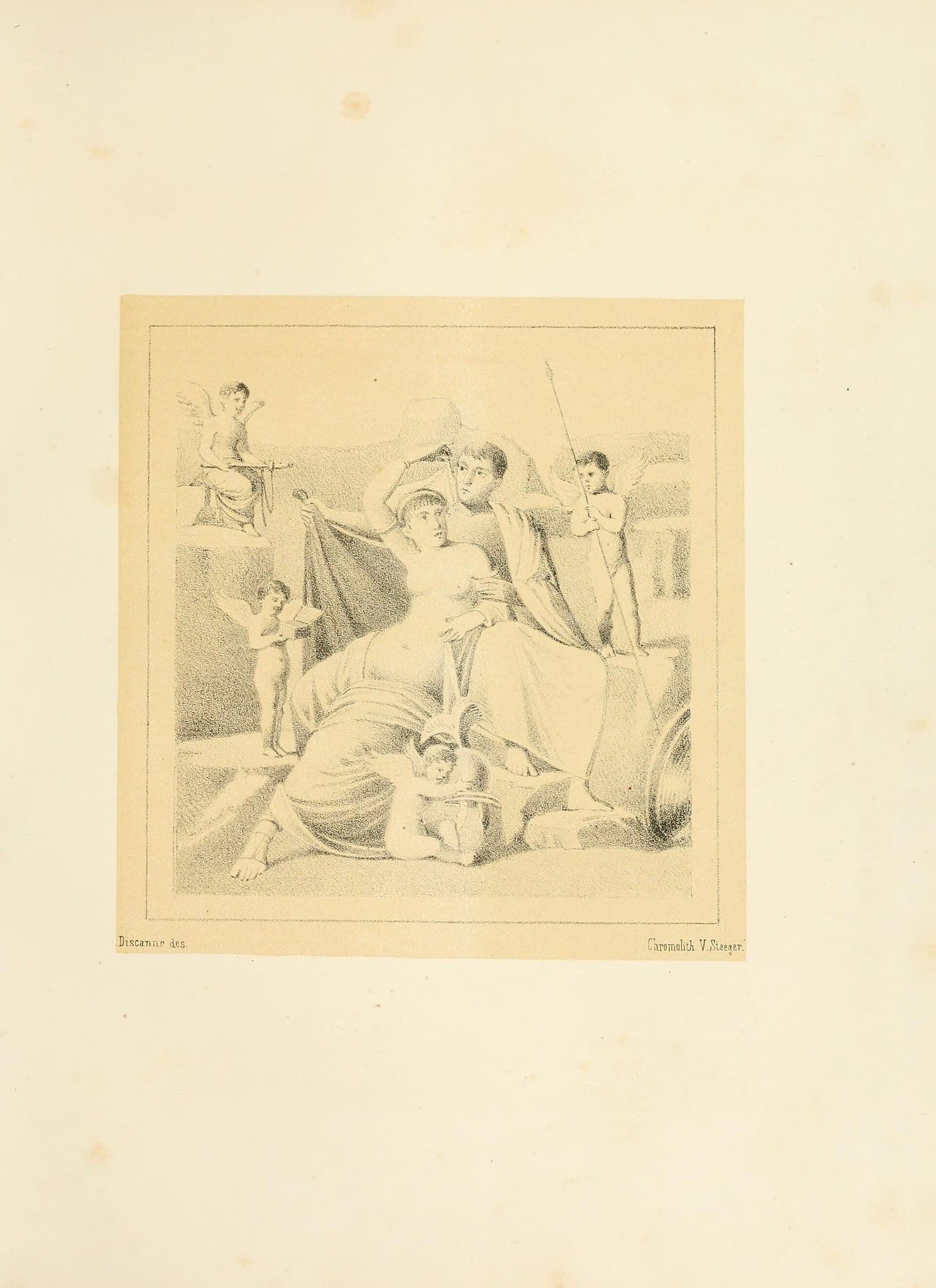 A nineteenth-century drawing after the Pompeian wall painting from the House of the Greek Epigrams, showing Mars at the shoulder of Venus.