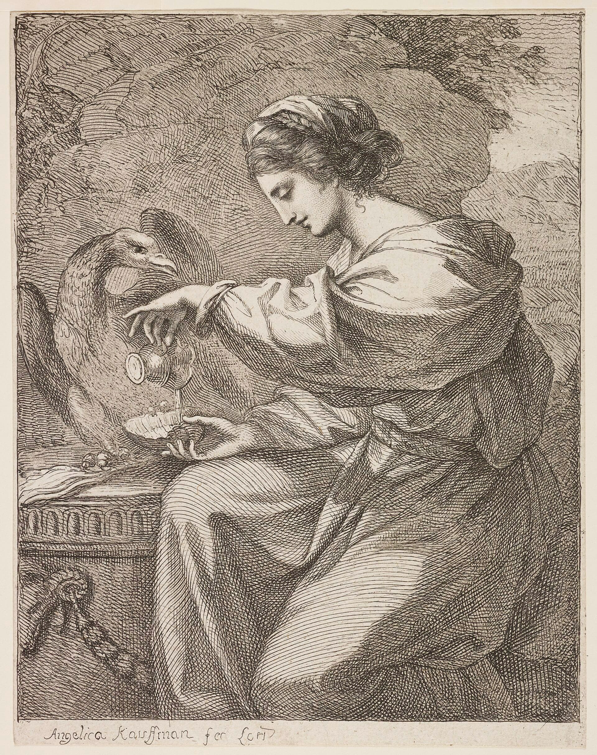 An eighteenth-century figure of Hebe, cupbearer of the gods, holding her cup.