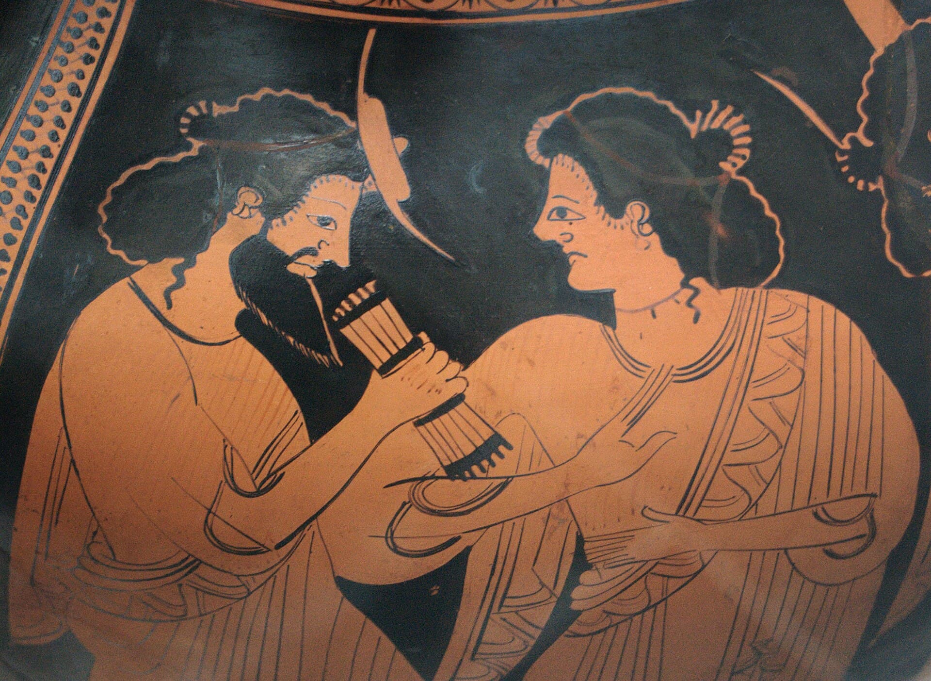 An Attic vase in Munich showing Hermes with his mother Maia.