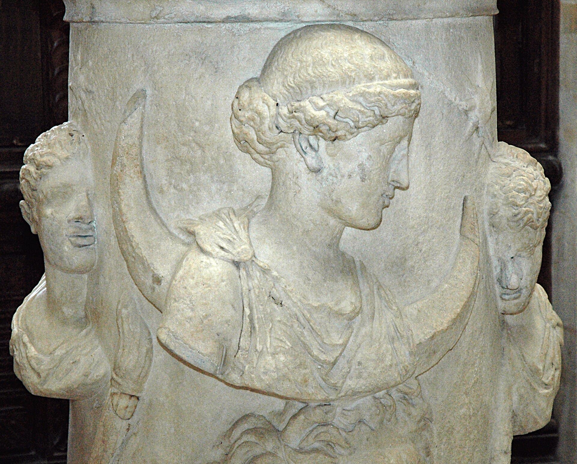 A Roman marble altar in the Louvre carved with Selene, the moon.