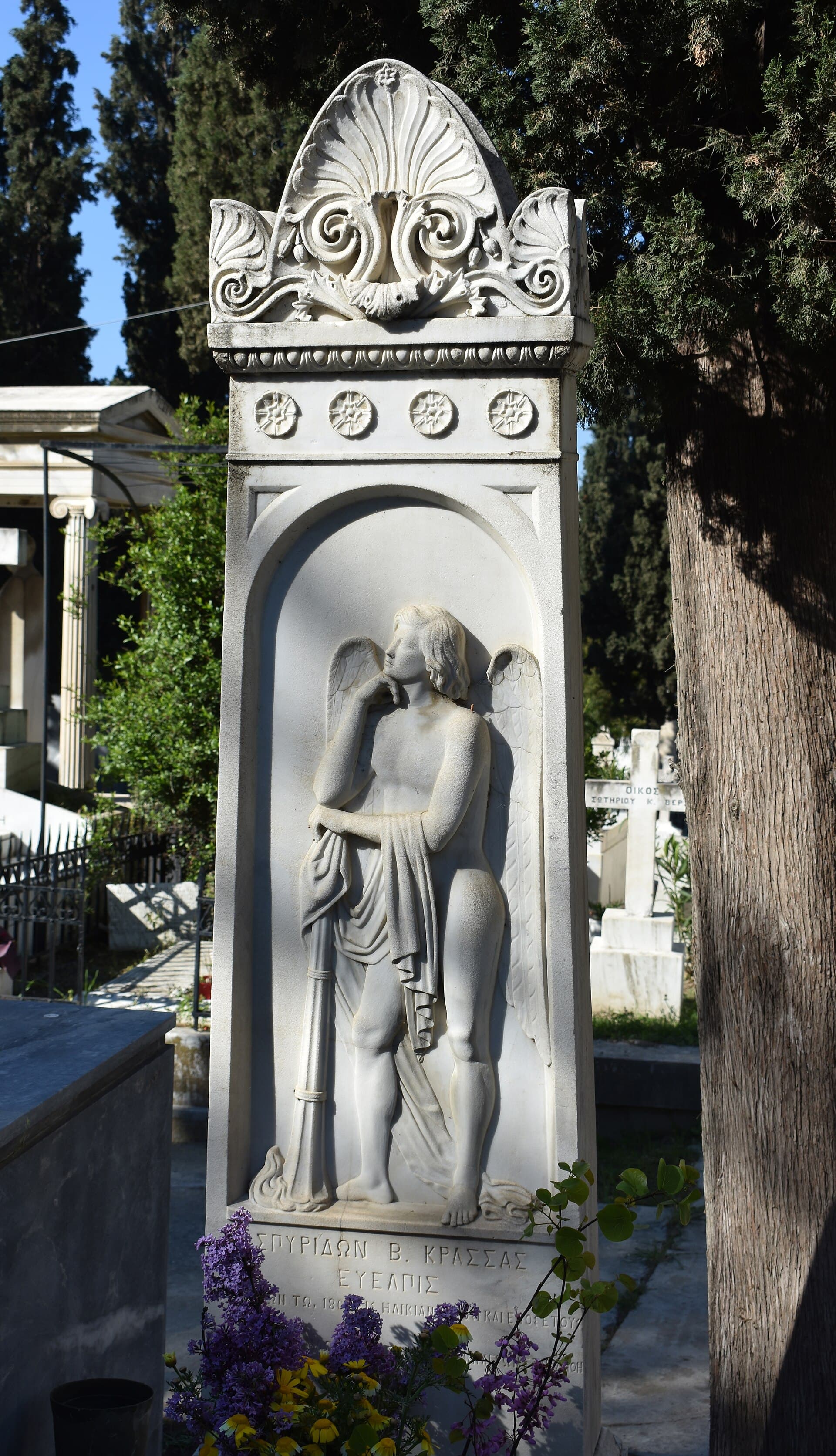 A nineteenth-century funerary sculpture of Thanatos in the First Cemetery of Athens.