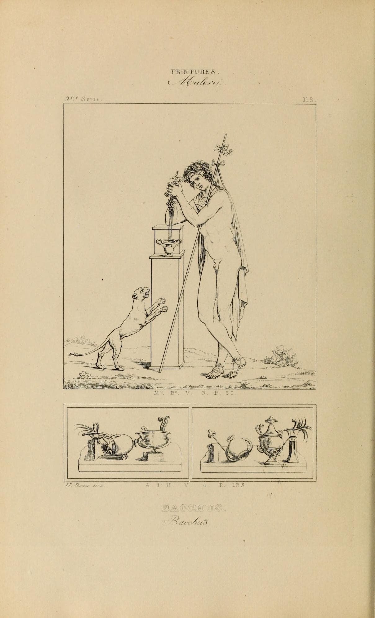 Henri Roux the Elder's 1870 drawing of a figure of Bacchus from a Roman wall painting at Pompeii.