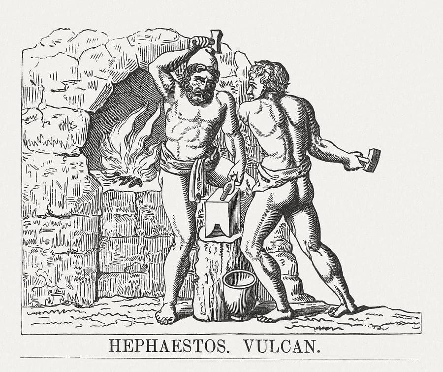 An engraving of Hephaestus published in an 1878 book of the gods.