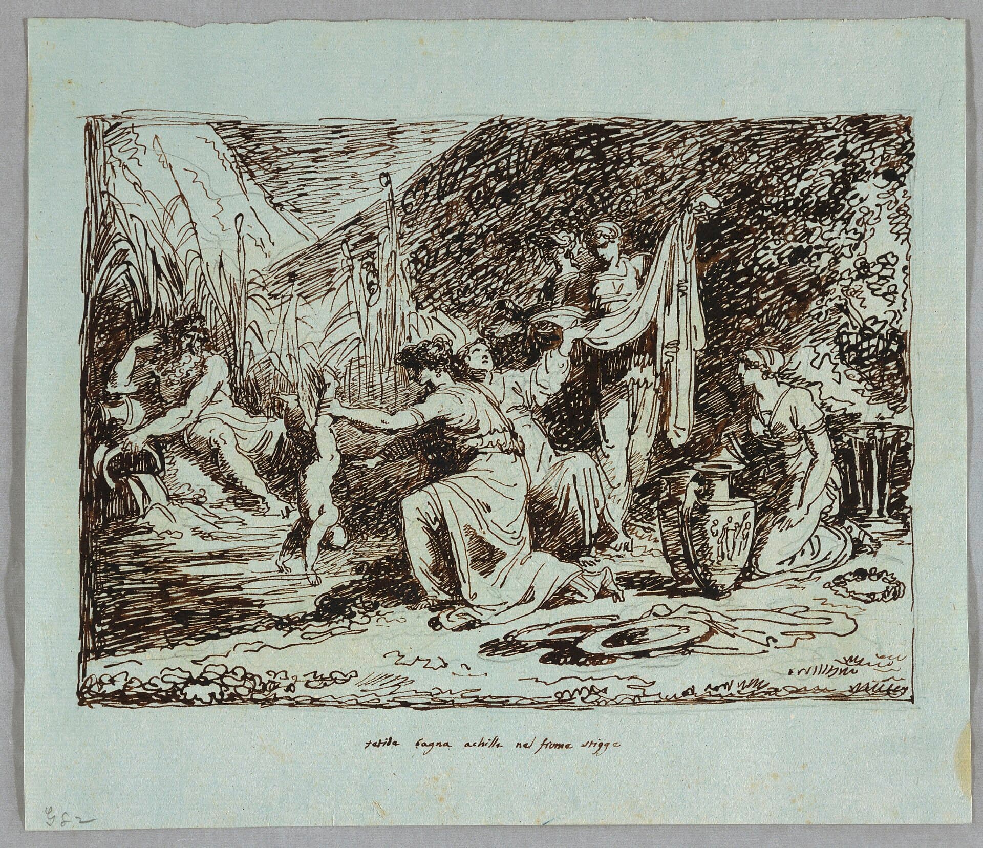 A drawing of about 1790 showing Thetis dipping the infant Achilles into the river Styx.