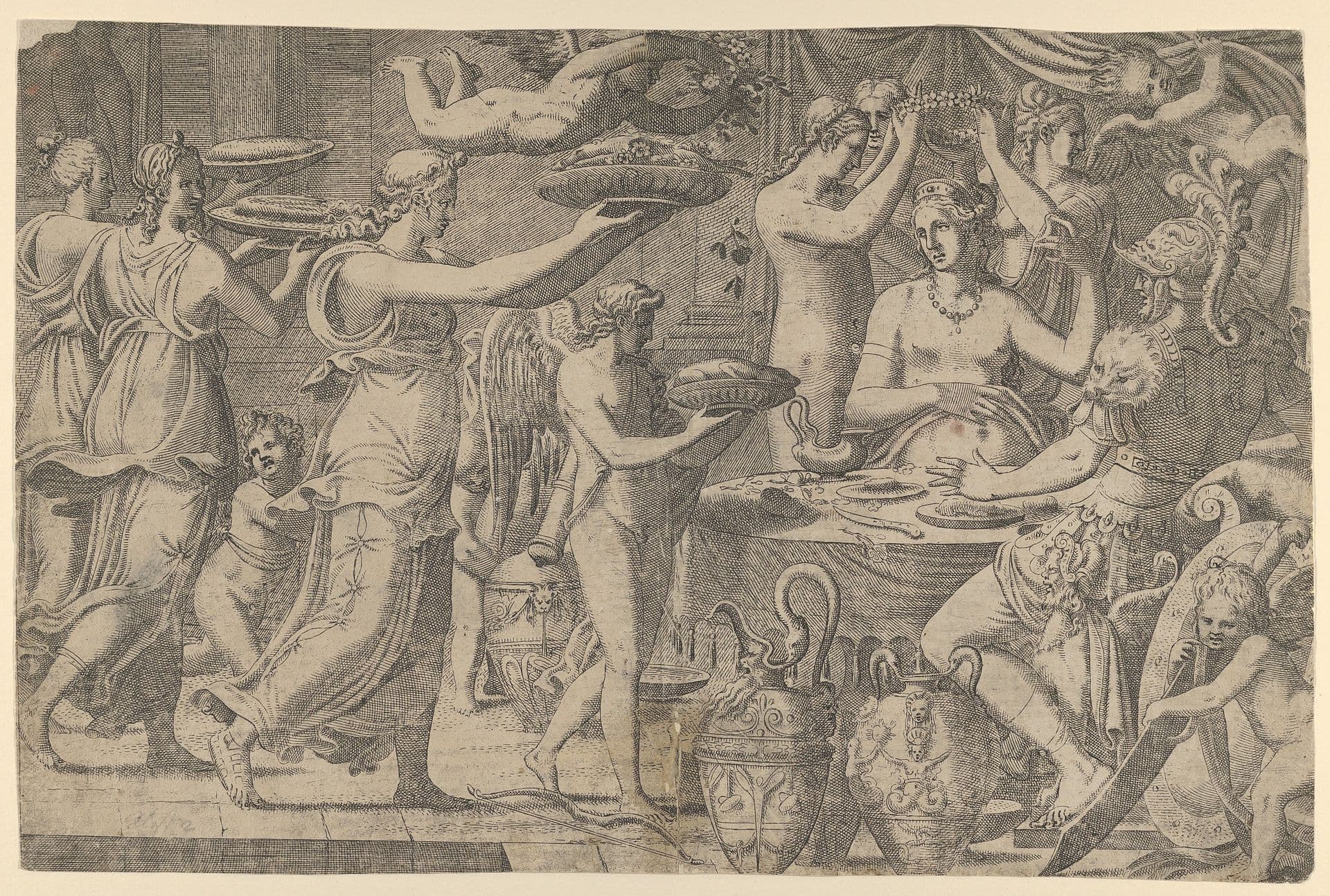 A sixteenth-century print of Mars and Venus attended by Cupid and the three Graces.